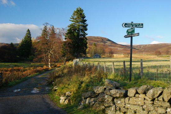Signs in Glen Mark at start of route to Mount Keen