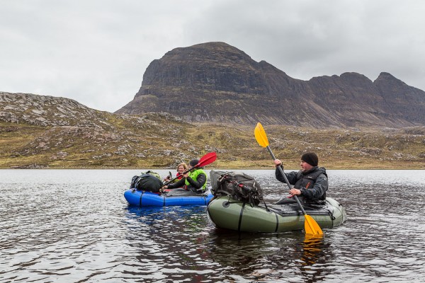 A packrafting weekender on the ‘polly lochs’, Suliven in the background. Walking around the water to camp? 2 hours. Packrafting on the water to camp? 30 minutes