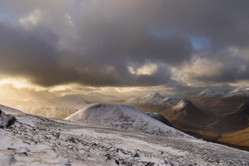 Looking west on the final approach to Creise, and the last of the good light