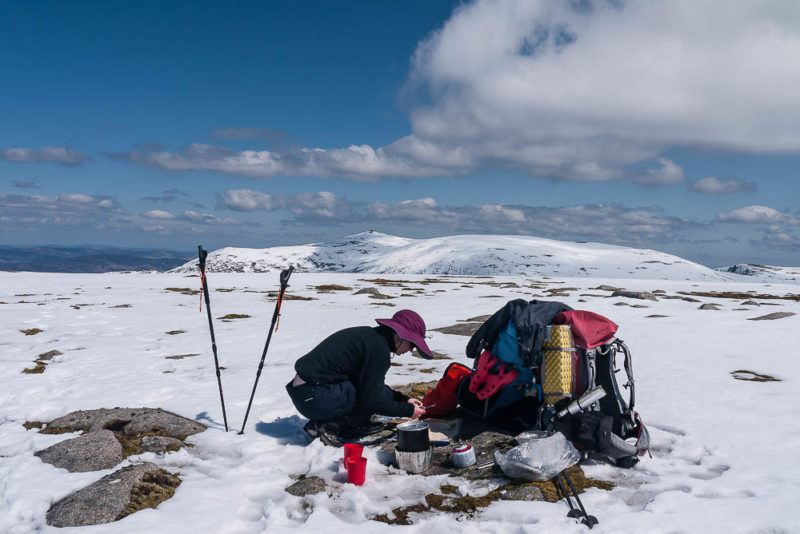 A lunchtime soup stop on Lochnagar. Gas stoves have their advantages - quick, simple operation.