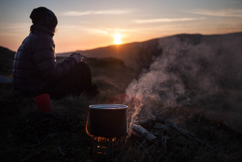 Selling the dream! A dreamy west coast sunset and campfire, and no rain or midges.