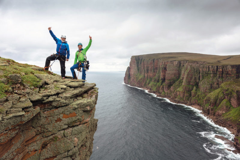Chris and Leo Houlding at the Old Man Of Hoy. Photo © Dave Cuthbertson