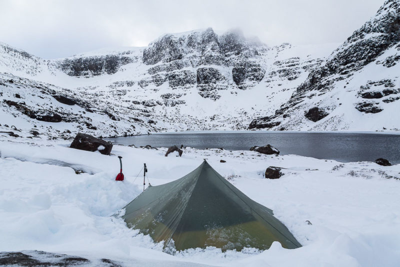 Digging in out of the wind under Beinn Eighe, Torridon