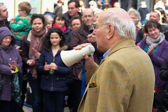 Sir John Lister-Kay addresses the protesters
