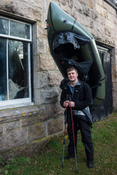 David Hine with packraft