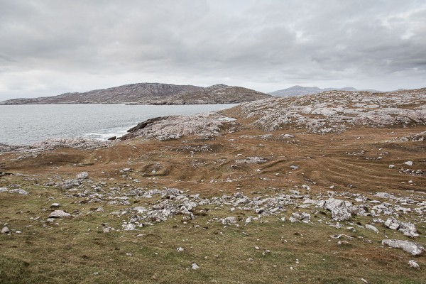 The headland of Huisinish, Isle of Harris, clearly showing the remains of agriculture. The fertile west coasts of Harris suffered particularly badly in the Clearances.