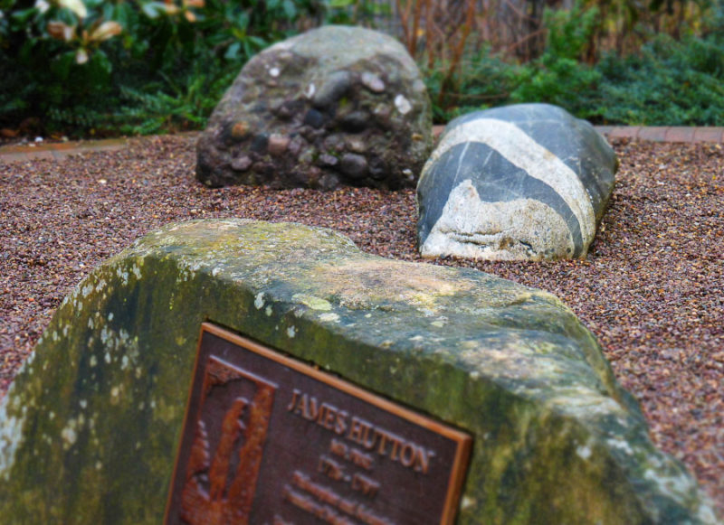 A piece of Glen Tilt in Edinburgh – a boulder with intrusive white granite veins. 